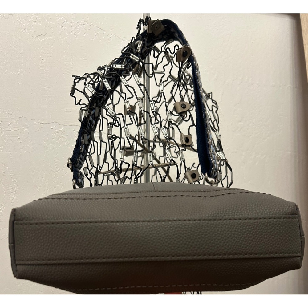 The Sak Gray Pebbled Leather Crossbody Bag with Woven Geometric Strap Messenger - Picture 3 of 11